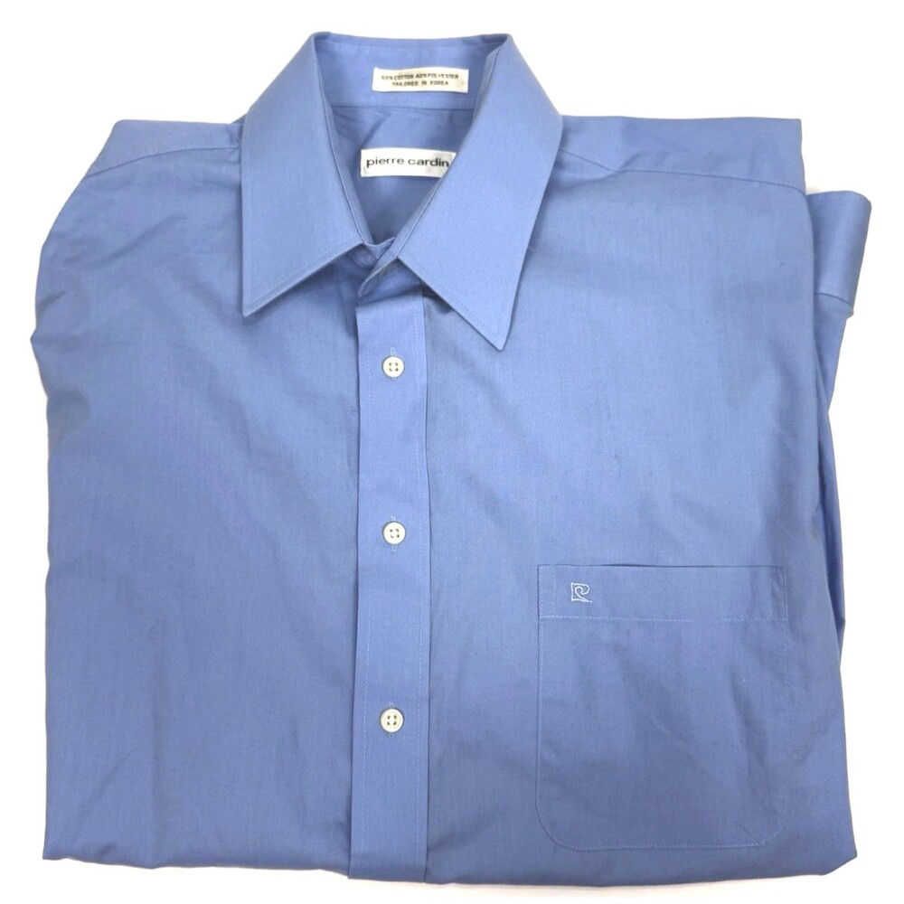 Pierre Cardin Button Up Dress Shirt Vintage 90s Blue Preppy Office 16 1/2 34/35
